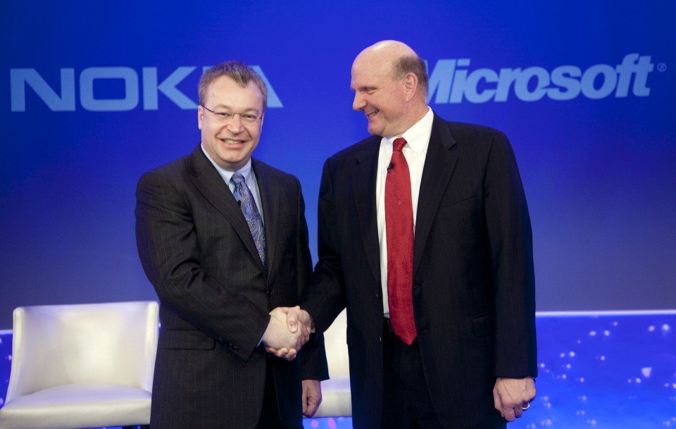 Nokia CEO Stephen Elop and Microsoft CEO Steve Ballmer announce plans for a broad strategic partnership to build a new global mobile ecosystem at a press conference in London, UK February 11, 2011. Nokia and Microsoft plan to form a broad strategic partne